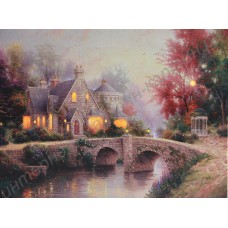 Картина с LED подсветкой: мост около дома, выполненная на холсте